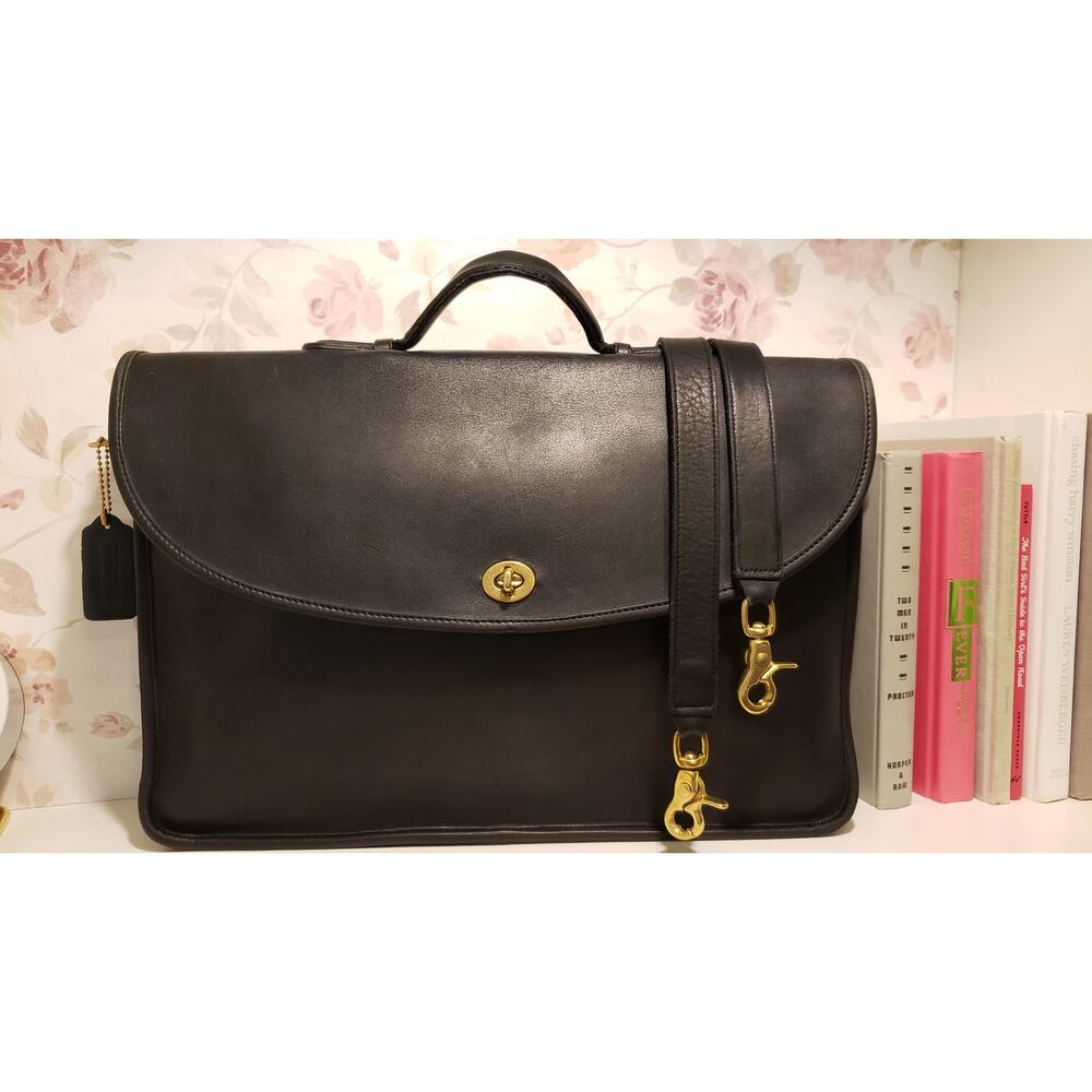 Vintage COACH Lexington Brief Black Leather Crossbody Bag w/ Brass Hardware #312